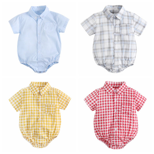 Cotton Baby Boys Bodysuits Fashion Newborn Clothes for Baby Boy Short Sleeve Summer Baby Clothing Plaid
